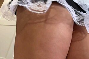 Maid uniform MILF amateur gives handjob