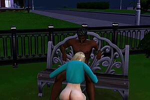 Cartoonish sexual proposition of a blonde Barbie by a lascivious black figure