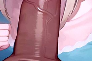 Yellow-haired babe in cartoon style performs a handy job in the POV perspective