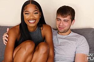 Tall, well built man has sex with busty African american woman on many pieces of furniture
