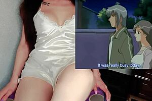 Busty cosplayer in bodysuit gives sensual massage