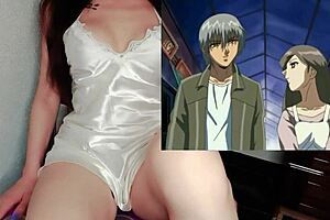 Busty cosplayer in bodysuit gives sensual massage