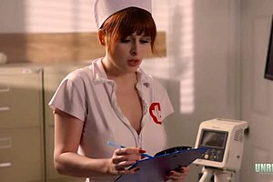 In the consultation room patient Brandon learns about consultation from sexy nurse Odette Fox