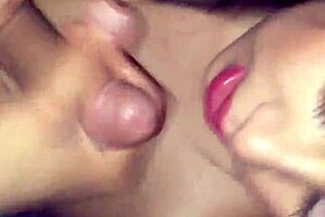 Young couple having deep throat blow job