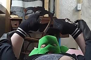 Sexy hot kinky milf and her slutty oral sex, lubing up in gloves and wearing masks