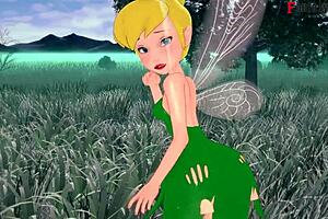 Tinker bell becoming a woman presenting herself for an encounter a fairy out in the open