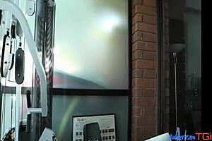 Femboy beauty makes herself horny at the gym