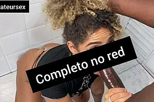 Silent freak for bathroom sex with a shemale performing oral and anal sex to a black big cock stud