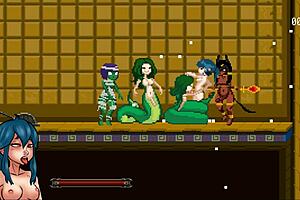Lamia’s dickgirl goddess takes control in a double anal Hentai game