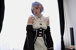 Cosplay Re:After blowjob and doggy style action, Zero maid gets her first taste of Subaru's cum