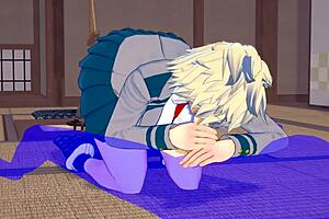 Tense Mitsuki Bakugou playing my hero academia – themed game and having intense sex
