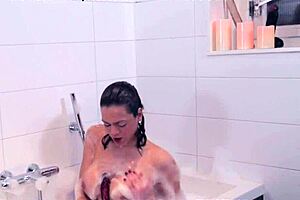 Solo bath time with self pleasure and climax high definition video of a transsexual