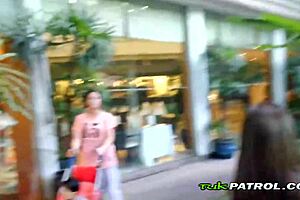 chubby patrol officer gives the Asian streetwalker sloppy blowjob