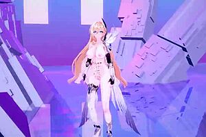 Enjoy the third part of Durandal Honkai Impact of a blonde girl with large busts dancing naked to music
