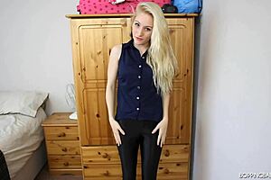 Sexy blonde unwraps in nightclub