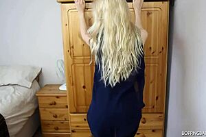 Sexy blonde unwraps in nightclub