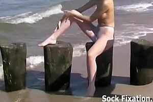 Hot lesbian orgy with pantyhose and footjob components