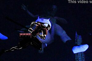 Carrie's deep throats and gagging wild black light orgy