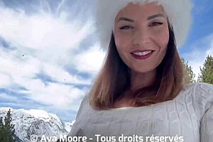 A French amateur lover takes a big dildo in the snow for her anal pleasure