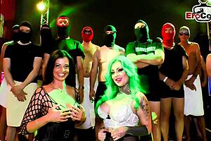 Creampie and swallowing, German group sex party