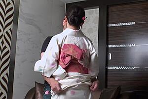 Obese, middle-aged Japanese housewife dressed in a yukata Tamanaka Takeshi has sex with a woman called Netri