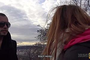 Redhead escorts earns her livelihood fulfilling one of her German customers needs with him boyfriend watching