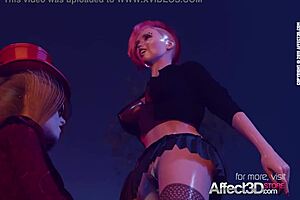 Halloween themed futanari 3D animation hardcore lesbian action with big tits