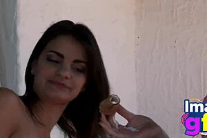 Sexy Brunette Cutie rides dick and gets boned by hot guy’s Paul