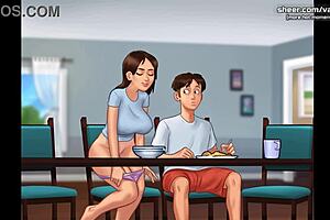 High quality vertical video of a large breasted Hentai woman being plowed by a stepson