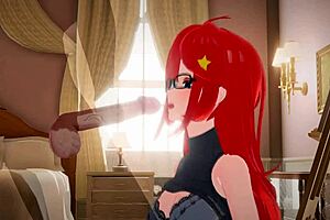 Hentai video has Asian babe with red hair giving blowjob and gets analized