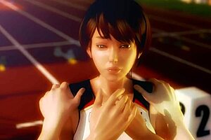Teen girls from Asia hand over a baton in an animated cartoon