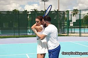 A black women with naturally curly hair rides a penis after some game of tennis