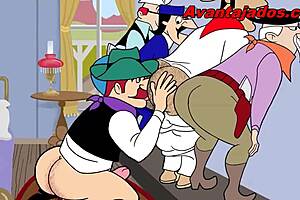 Gay cartoon showing young cowboys bonking each other
