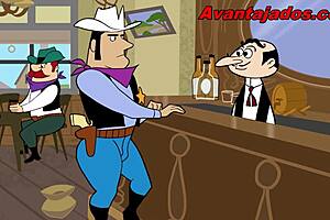 Gay cartoon showing young cowboys bonking each other