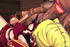 Cissexual lesbians Katalina and Zeta having strapon and fingering sex in anime based on Granblue Fantasy
