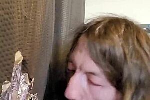 Cum on mouth and face at the end of the porno gloryhole scene