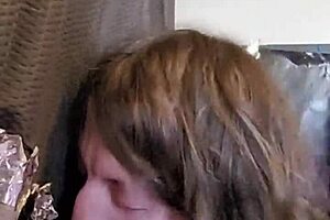 Cum on mouth and face at the end of the porno gloryhole scene