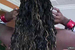 Black female beauty Stacy Adams strip and fuck a white man on a couch passage