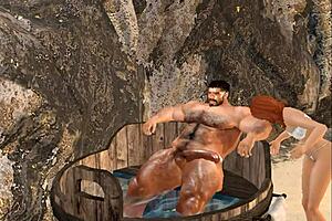 Muscle bear Cam Heyward gets a provocative rub down with a red head escort