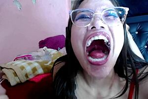 A young sore canal anomaly POV deepthroat with a condom clad partner