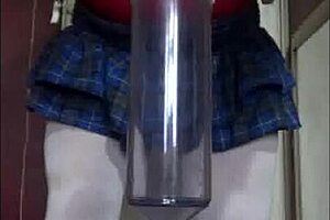 Bisexual crossdresser facilitates drinking of his spew in a home video