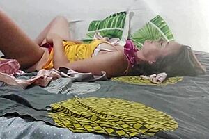 European chick in yellow satin receives oral sex on her ass as well as penetration