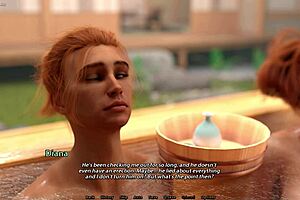 Cartoon porn: Busty MILF gets a public onsen hot massage
