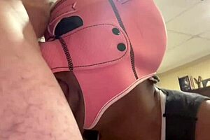 In this explicit dirty BDSM encounter, a white man gives a deepthroat facial to a masked black woman