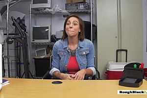 Tough job interview episode becomes sensual desktop scene with the big breasted lady
