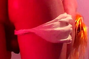 Blonde trans model Maddy gets her breasts stimulated and and her ass fucked with a dildo in lingerie
