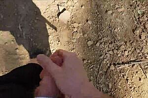 Gay soloboy’s hairy bush with outdoor trip