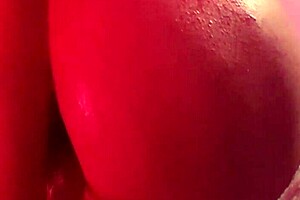 Blonde trans model Maddy gets her breasts stimulated and and her ass fucked with a dildo in lingerie