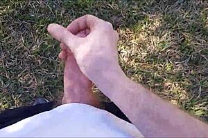 Gay soloboy’s hairy bush with outdoor trip