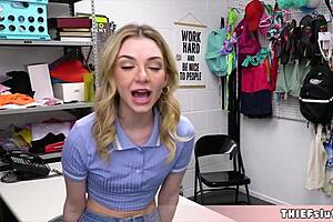 Tiny teen Demi Hawk shoplifts, and her adorable teen pussy gets punished